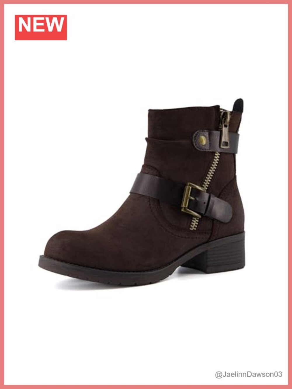 Faux Leather Ankle Boots Memory Foam Side Zipper Buckle Combat Style